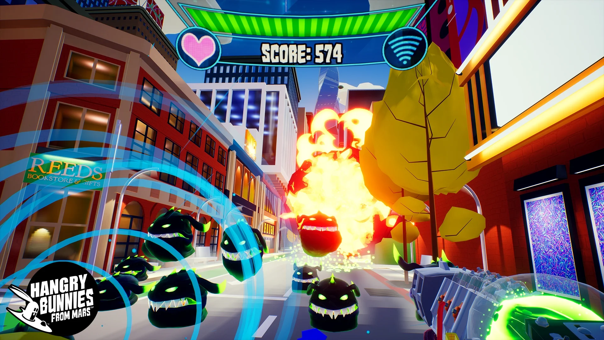 Hangry Bunnies features some unique transforming weapons that unlock the further you get in the game.