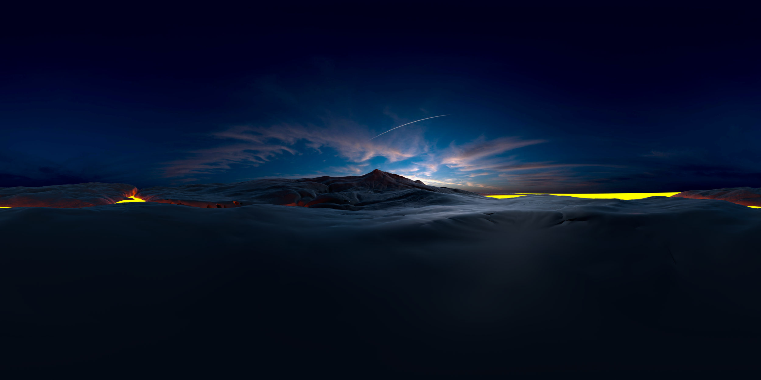  A first test render of the lava planet landscape with a decidedly less omnious sky. 