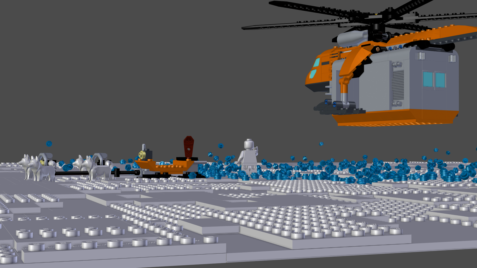 We had to build complex physics systems to simulate elements such as snow and smoke to match the LEGO arctic world