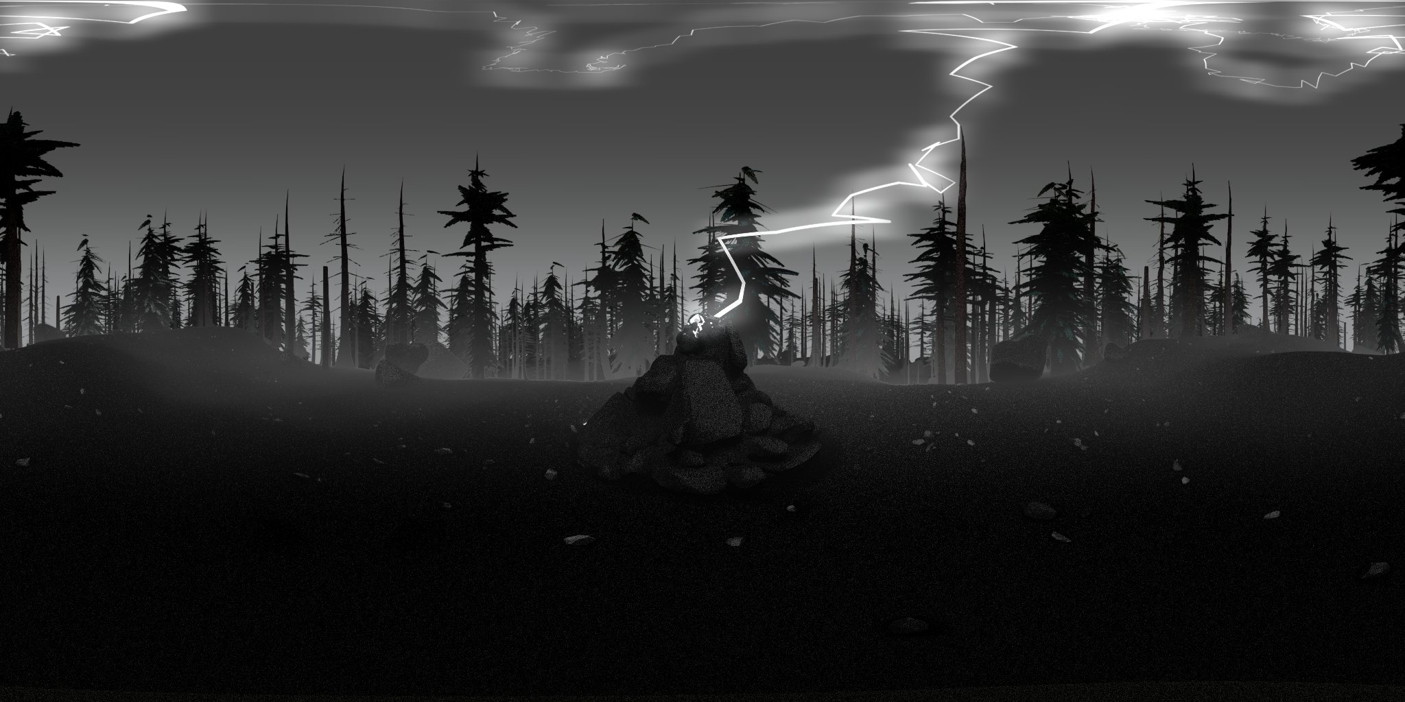 The forest scene went through many iterations and styles over the course of the project