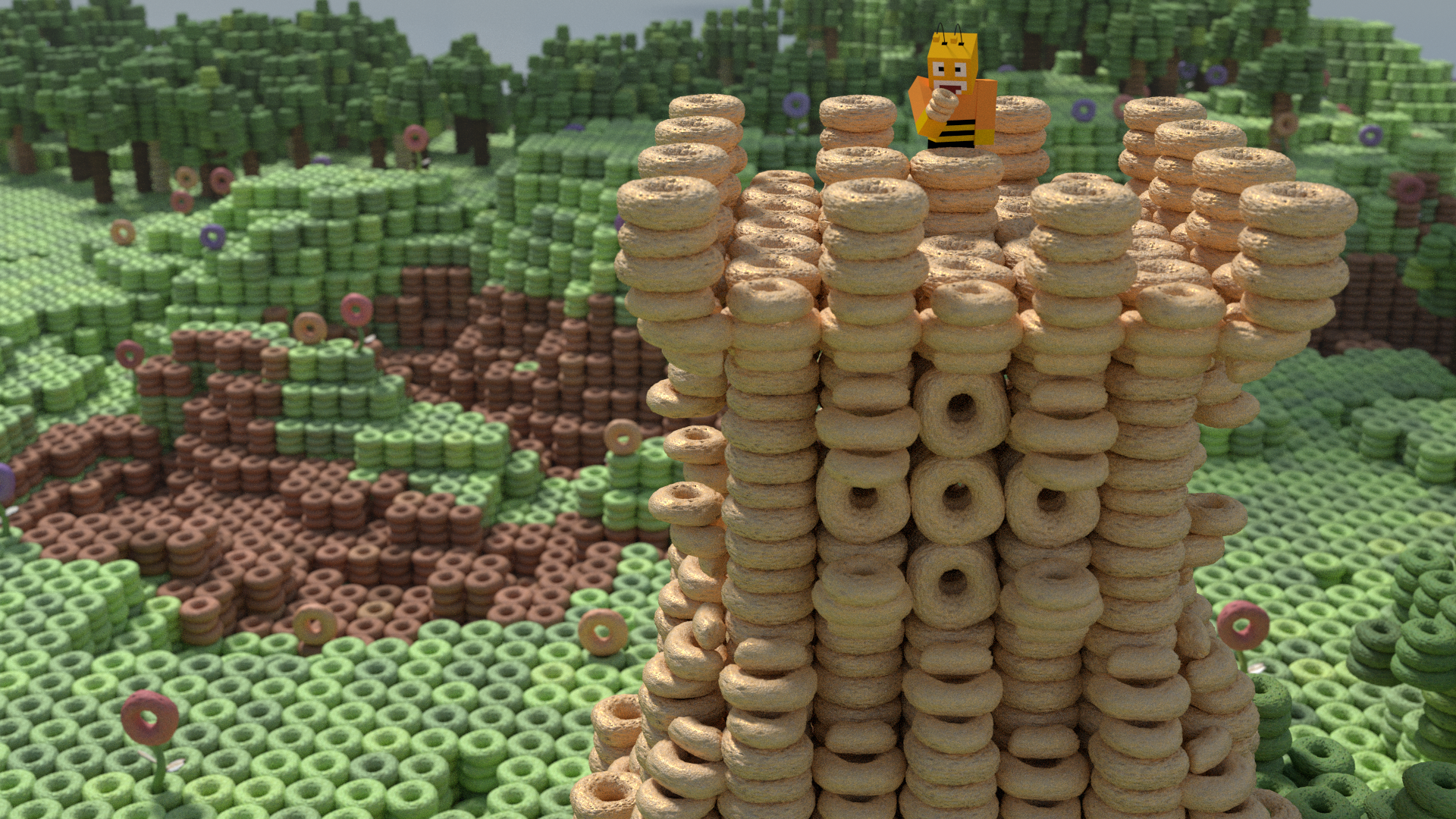 We built a tool that allowed us to build complex structures and landscapes out of individual Cheerios, giving us great flexibility in our designs