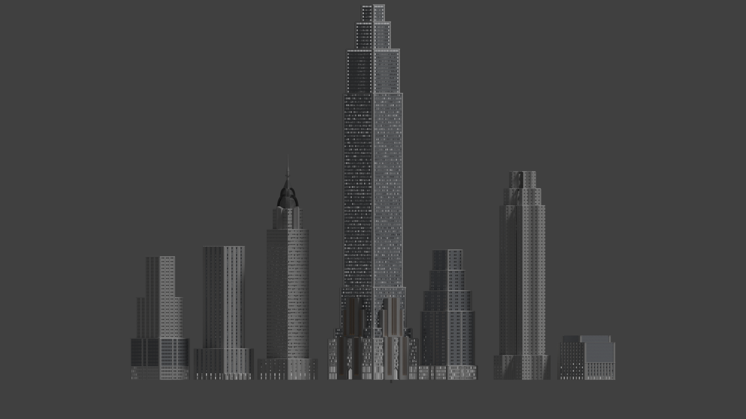  In addition to the procedural background buildings, several key buildings were built with higher levels of detail 